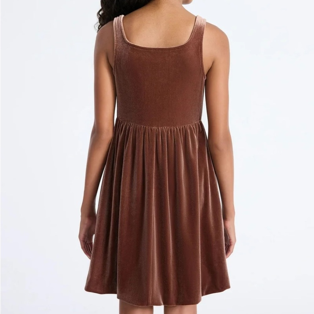 Weekend Academy Girls Brown Velour Bow Straps Mini Dress - Picture 2 of 6